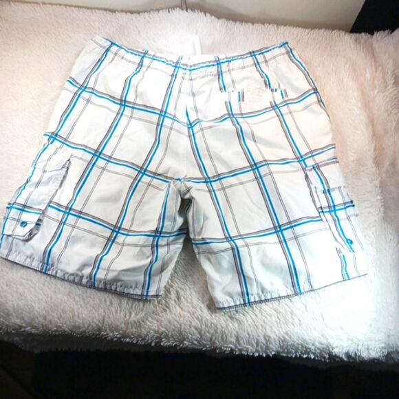 OP White and Blue Plaid Cargo Lined Swim Shorts Trunks Mens XL/XG 40/42.. - Picture 8 of 9